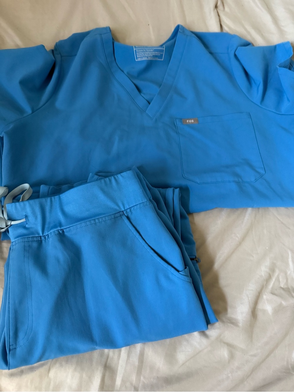 Figs Kids V-Neck Pajama Set in Bright Blue